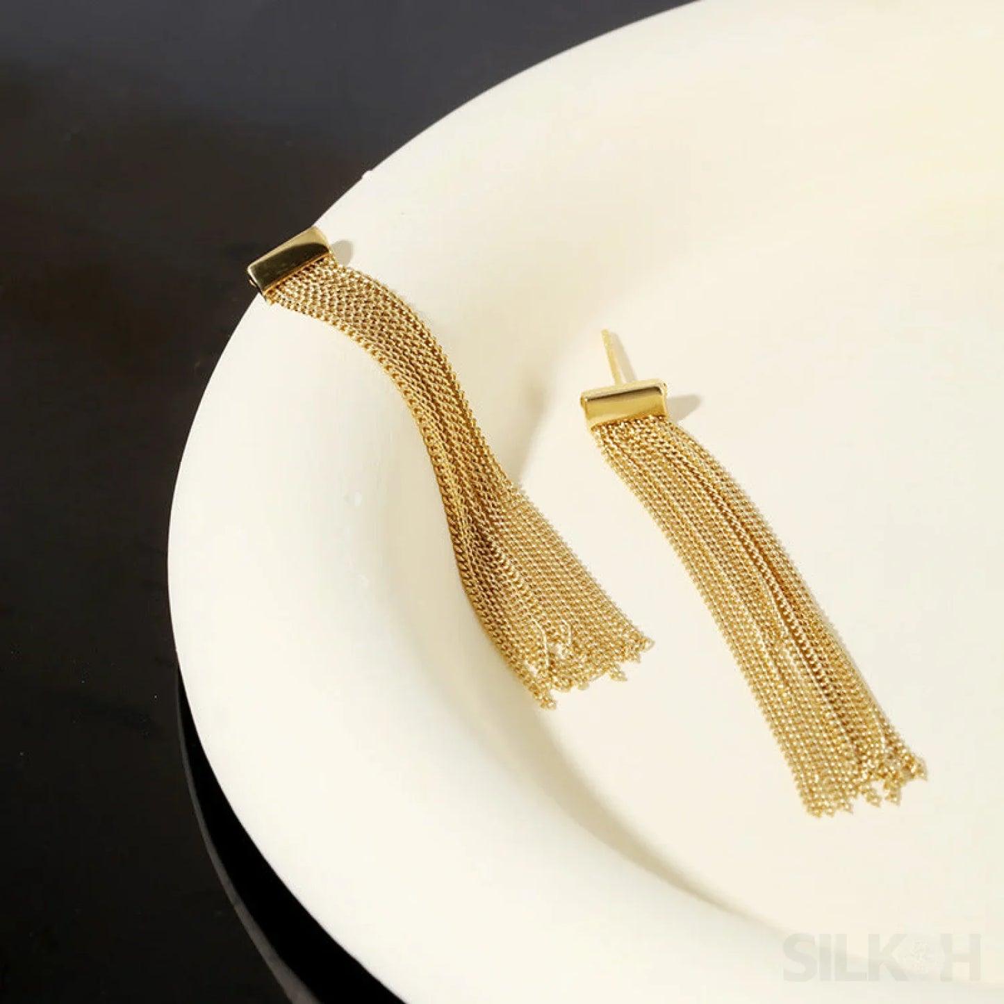 Simple Tassel Sterling Silver Fringe Drop Earrings Fay - Sassygrove