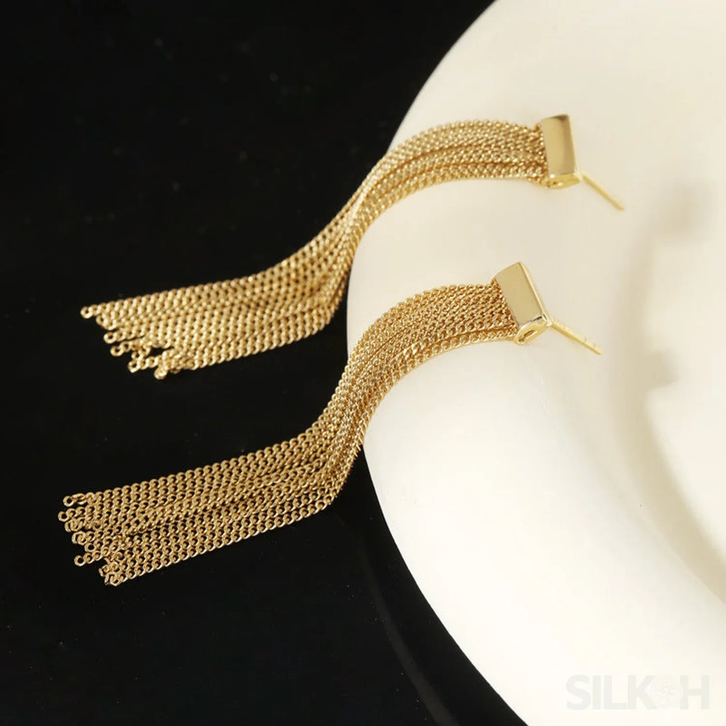 Simple Tassel Sterling Silver Fringe Drop Earrings Fay - Sassygrove