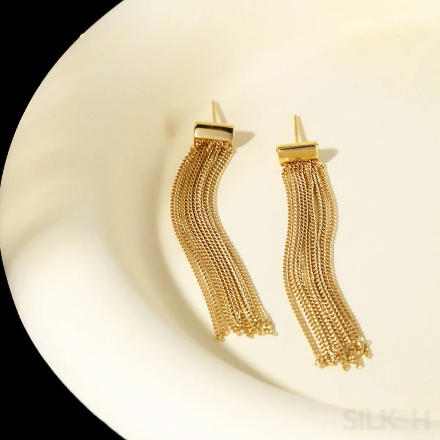 Simple Tassel Sterling Silver Fringe Drop Earrings Fay - Sassygrove