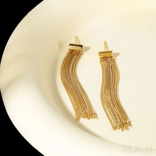 Simple Tassel Sterling Silver Fringe Drop Earrings Fay - Sassygrove