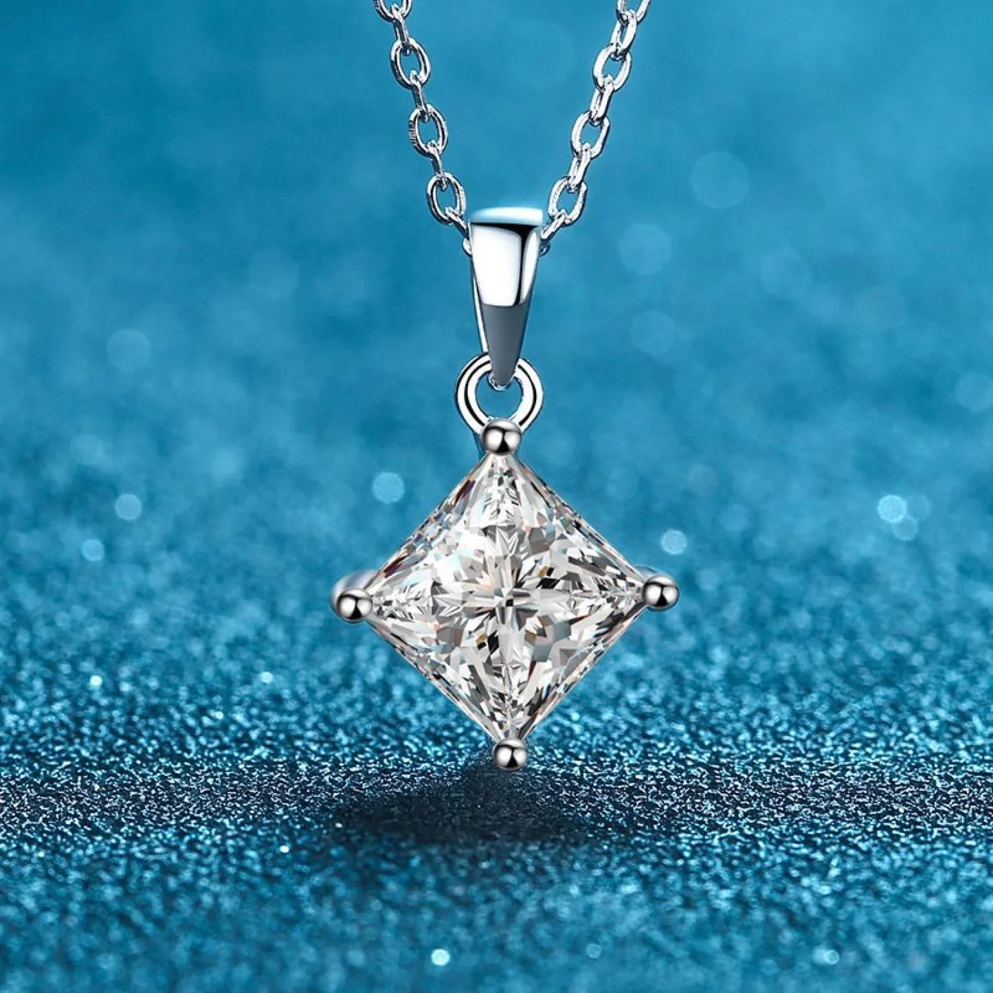 Square Shaped 925 Sterling Silver Moissanite Necklace Dee - Sassygrove
