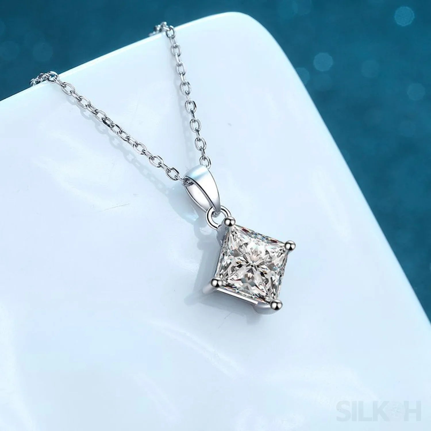 Square Shaped 925 Sterling Silver Moissanite Necklace Dee - Sassygrove