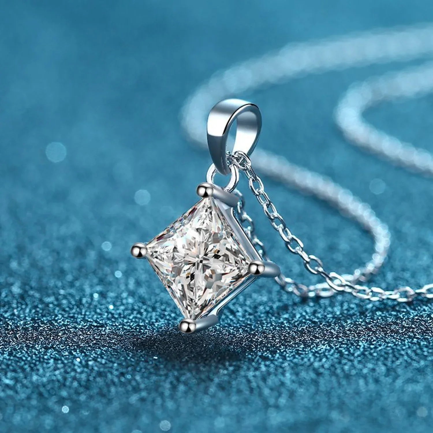 Square Shaped 925 Sterling Silver Moissanite Necklace Dee - Sassygrove