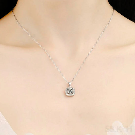 Square Shaped 925 Sterling Silver Moissanite Necklace Ema - Sassygrove