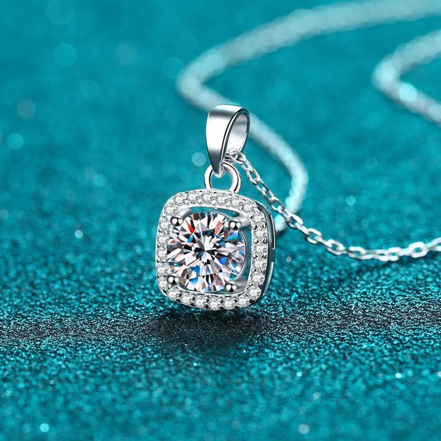 Square Shaped 925 Sterling Silver Moissanite Necklace Ema - Sassygrove