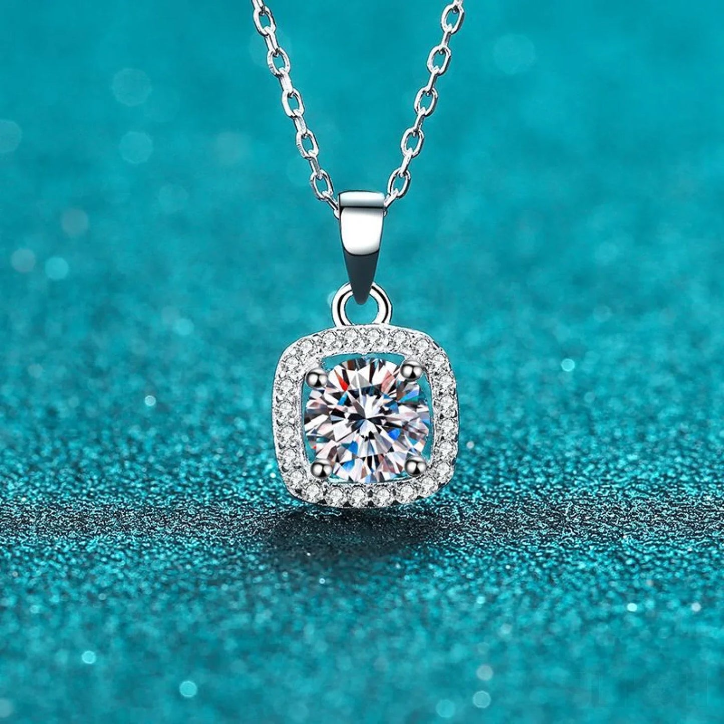 Square Shaped 925 Sterling Silver Moissanite Necklace Ema - Sassygrove