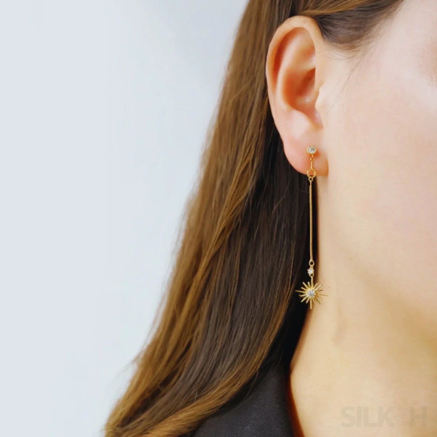 Star Shaped 14K Gold Plated Sterling Silver Long Stud Earrings Aurora - Sassygrove
