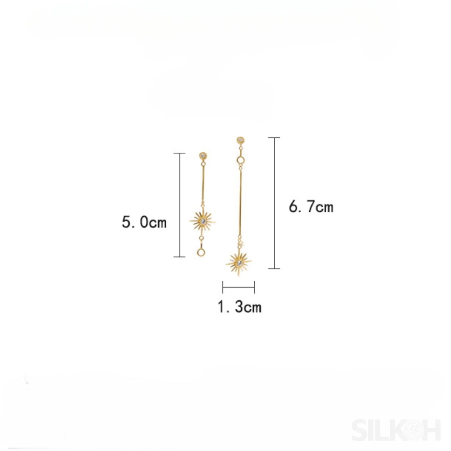 Star Shaped 14K Gold Plated Sterling Silver Long Stud Earrings Aurora - Sassygrove
