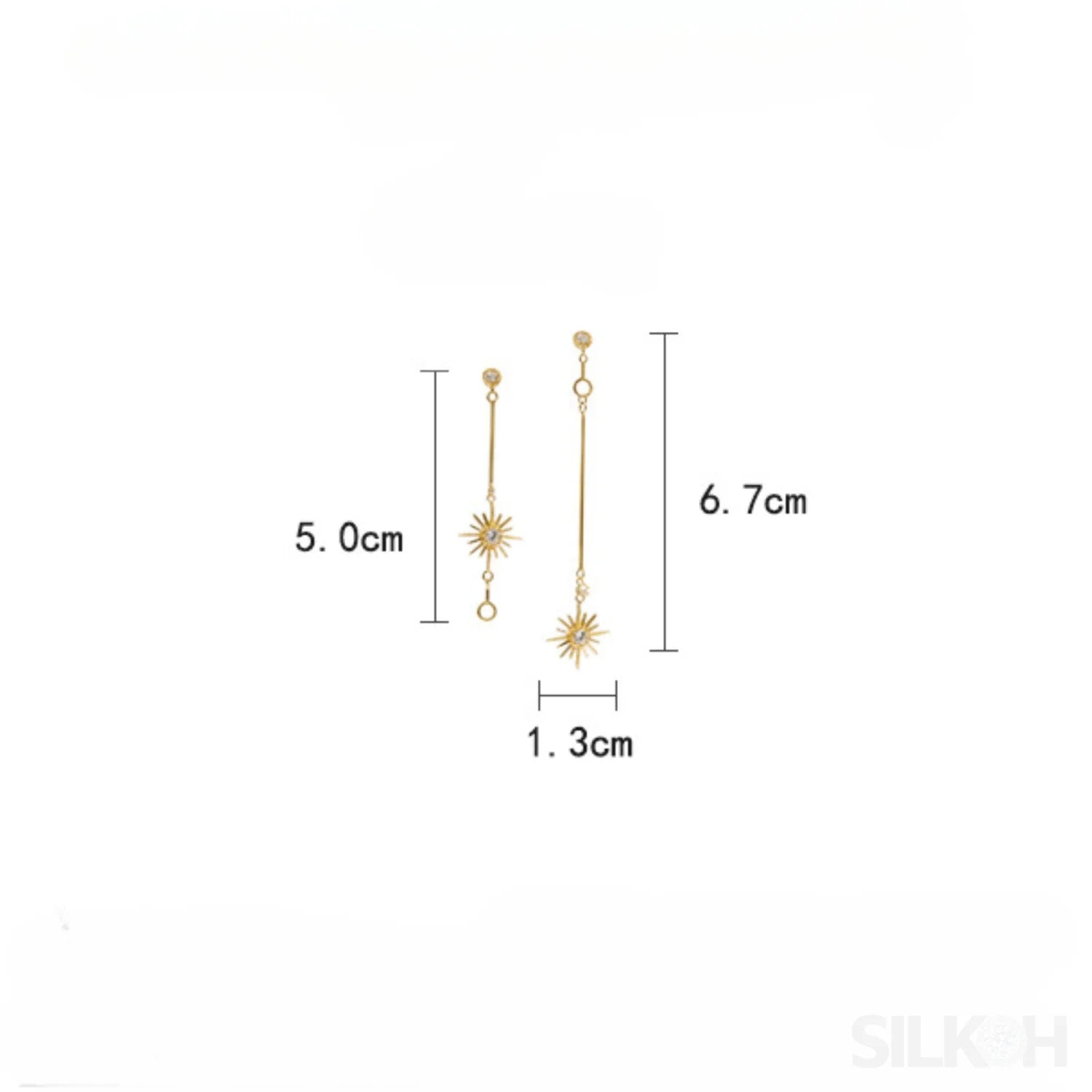 Star Shaped 14K Gold Plated Sterling Silver Long Stud Earrings Aurora - Sassygrove
