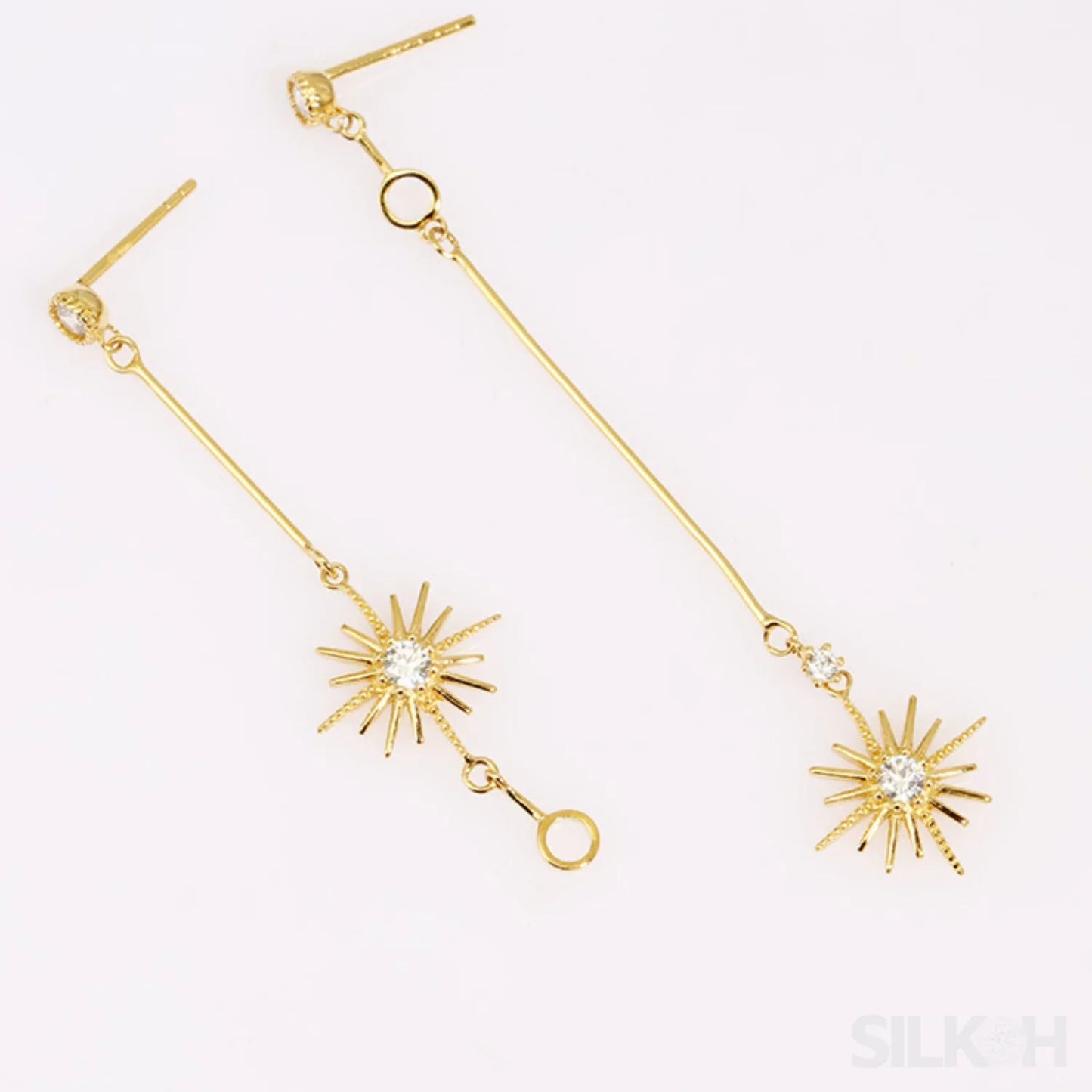 Star Shaped 14K Gold Plated Sterling Silver Long Stud Earrings Aurora - Sassygrove