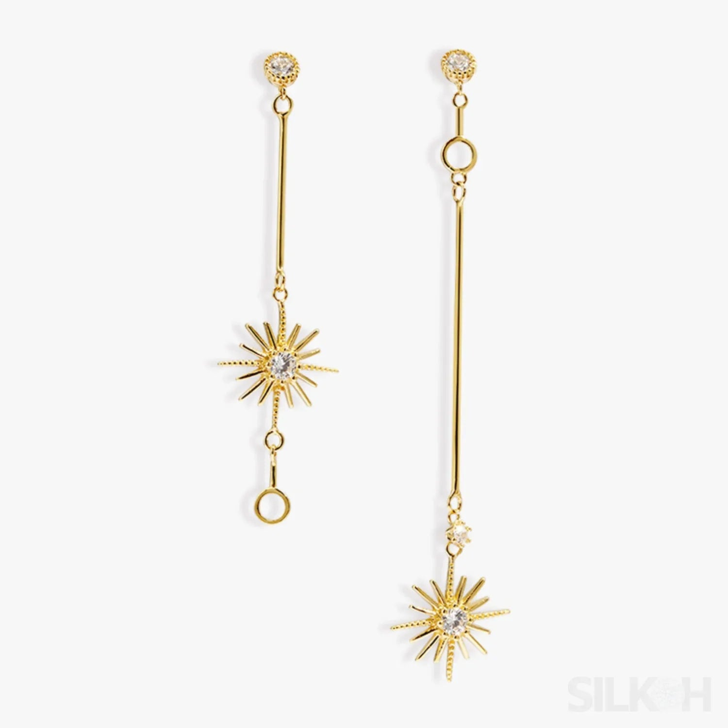 Star Shaped 14K Gold Plated Sterling Silver Long Stud Earrings Aurora - Sassygrove