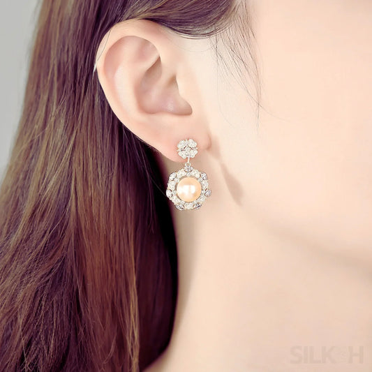 Steamed Bun Sterling Silver Pearl Bead flower Earrings Alaia - Sassygrove
