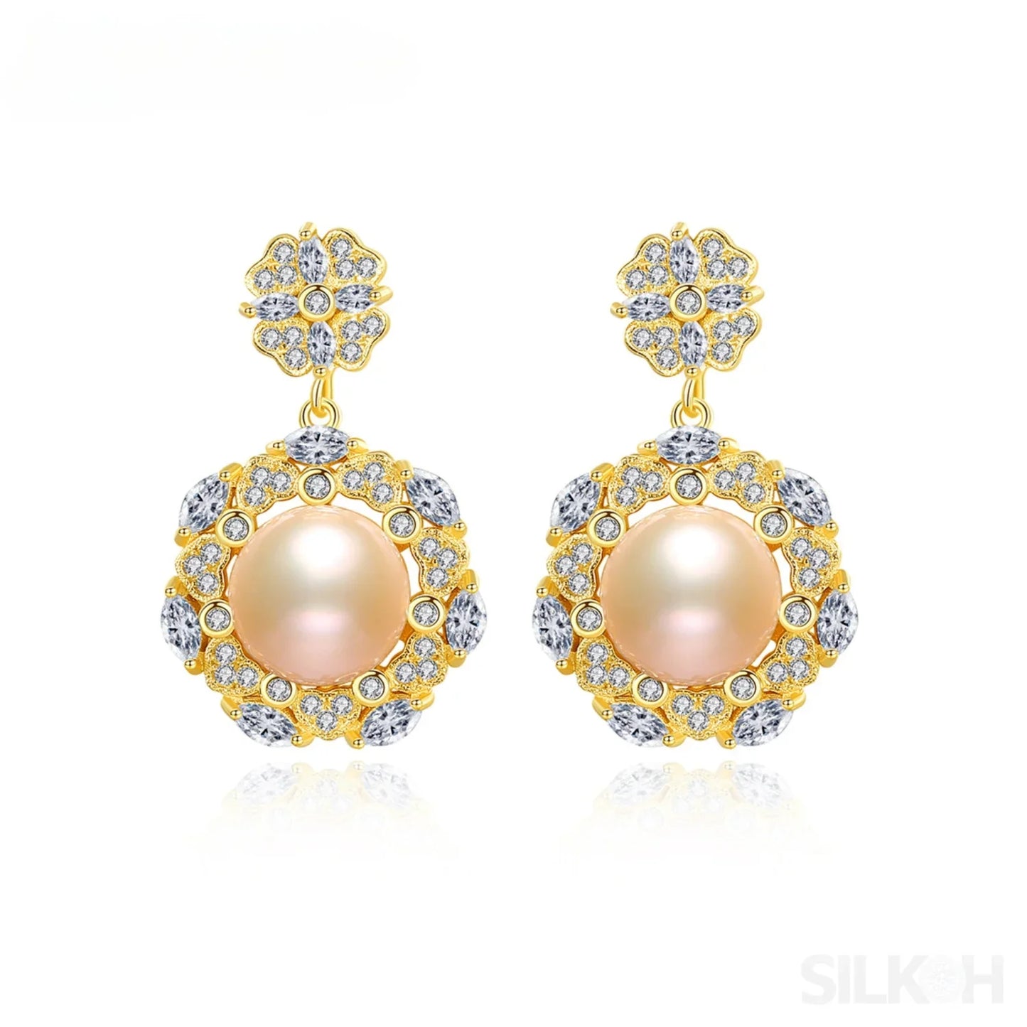 Steamed Bun Sterling Silver Pearl Bead flower Earrings Alaia - Sassygrove