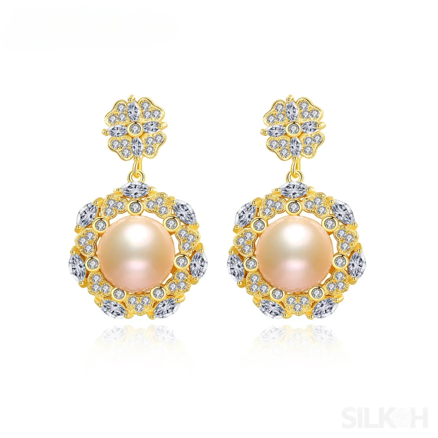 Steamed Bun Sterling Silver Pearl Bead flower Earrings Alaia - Sassygrove