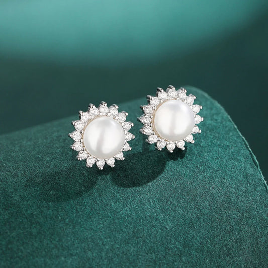 Sunflower Sterling Silver Pearl Stud Earrings Amaya - Sassygrove