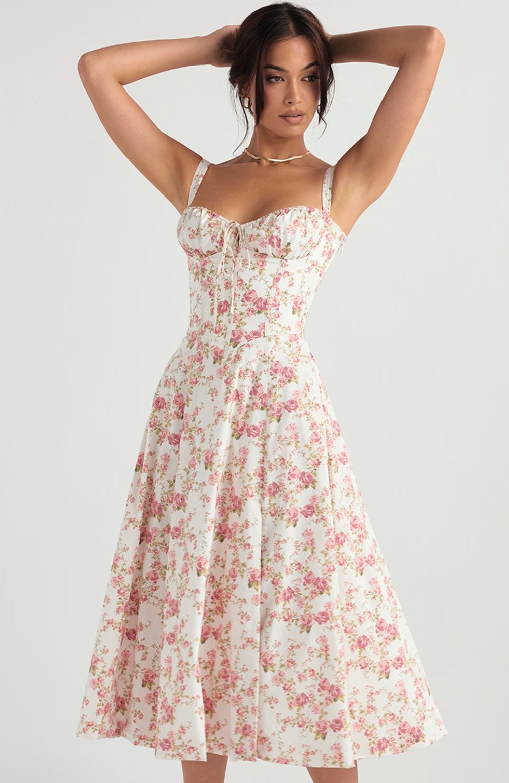 Tiana Midi Dress - Rose Print - Sassygrove