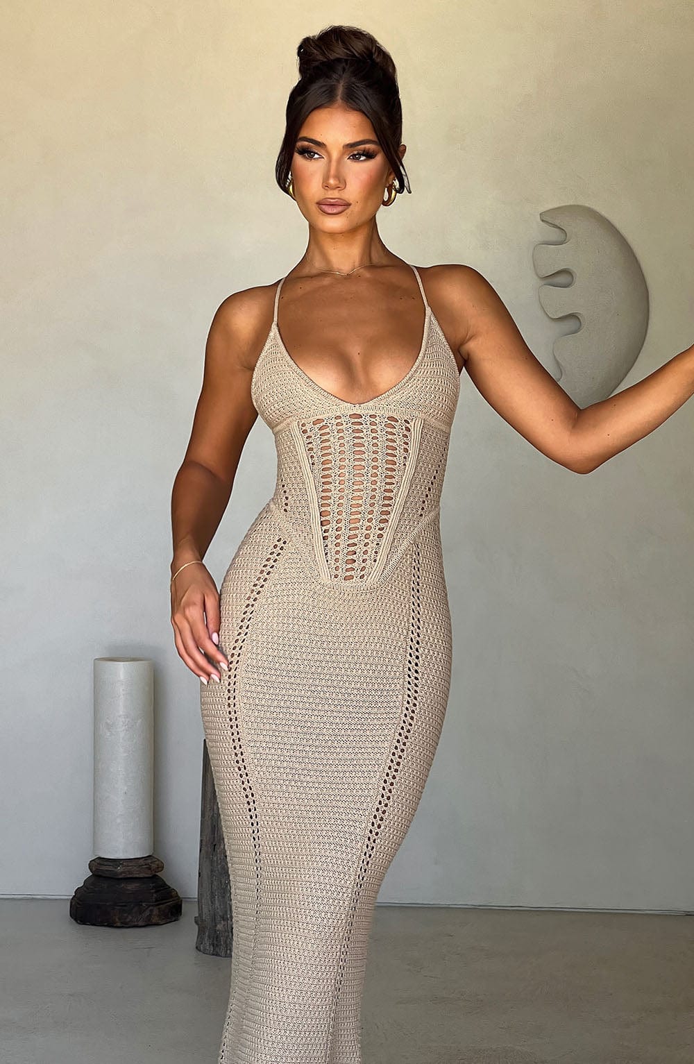 Xena Maxi Dress - Beige - Sassygrove