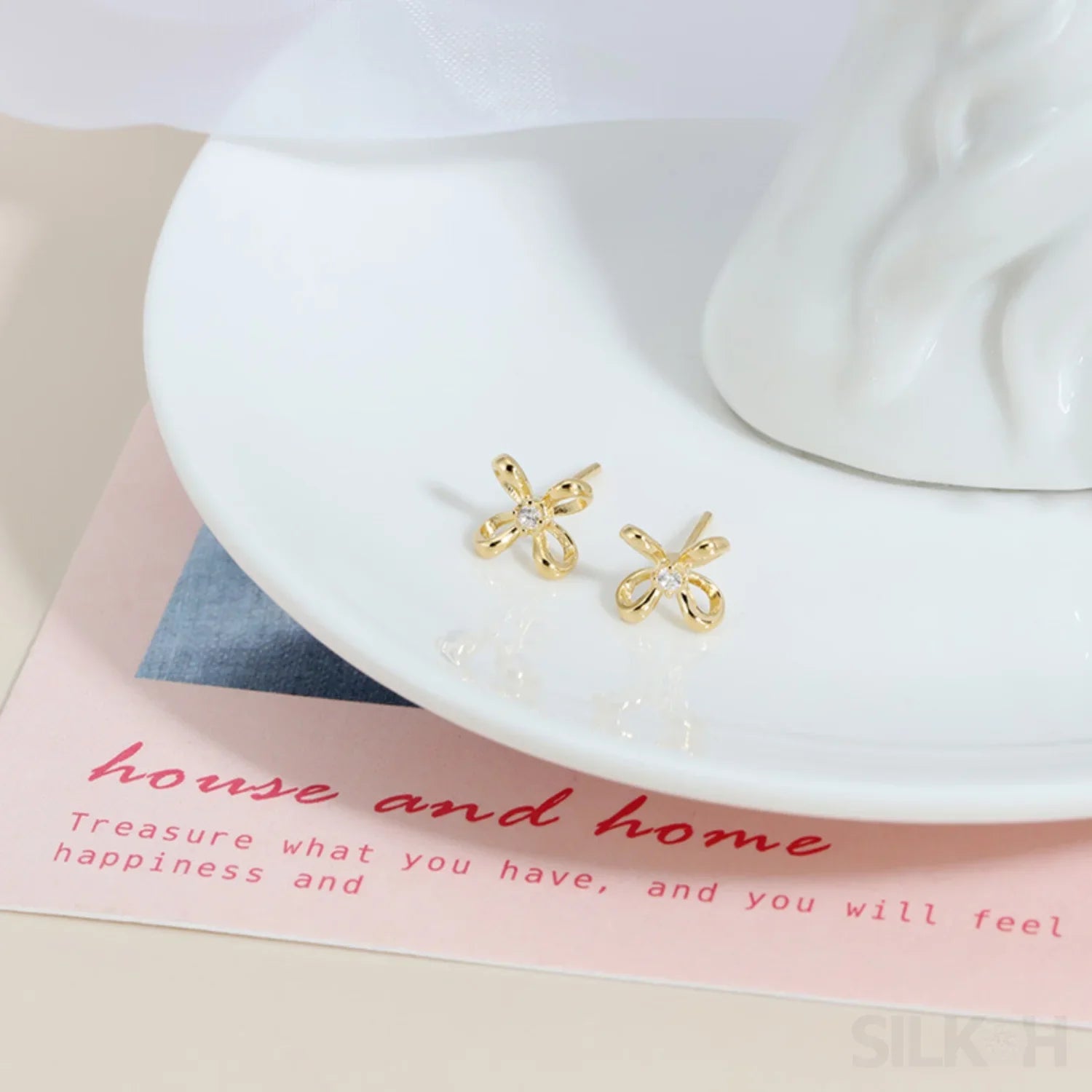 Zircon Inlaid 18K Gold Plated Sterling Silver Minimalist Stud Earrings Mia - Sassygrove