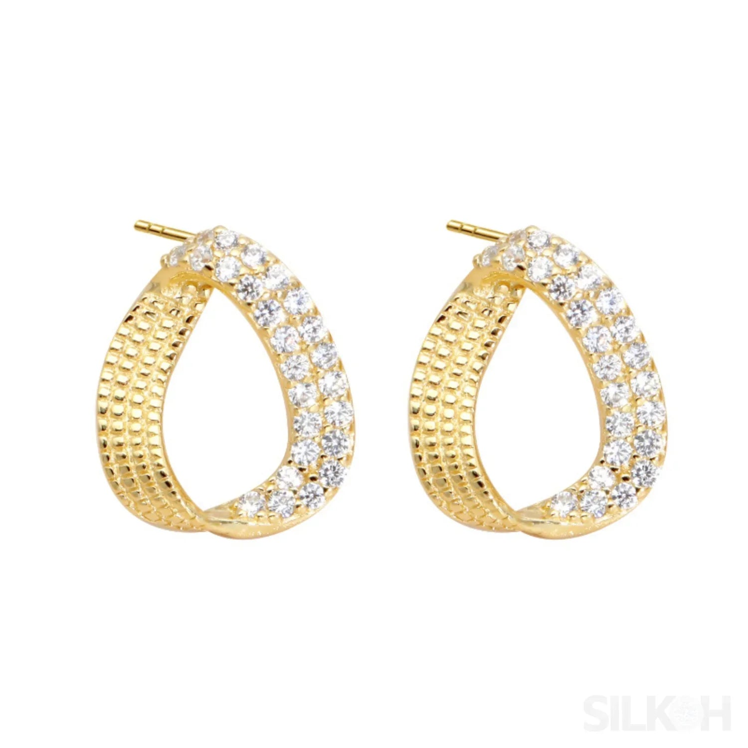 Zircon Inlaid 18K Gold Plated Sterling Silver Minimalist Stud Earrings Mia - Sassygrove
