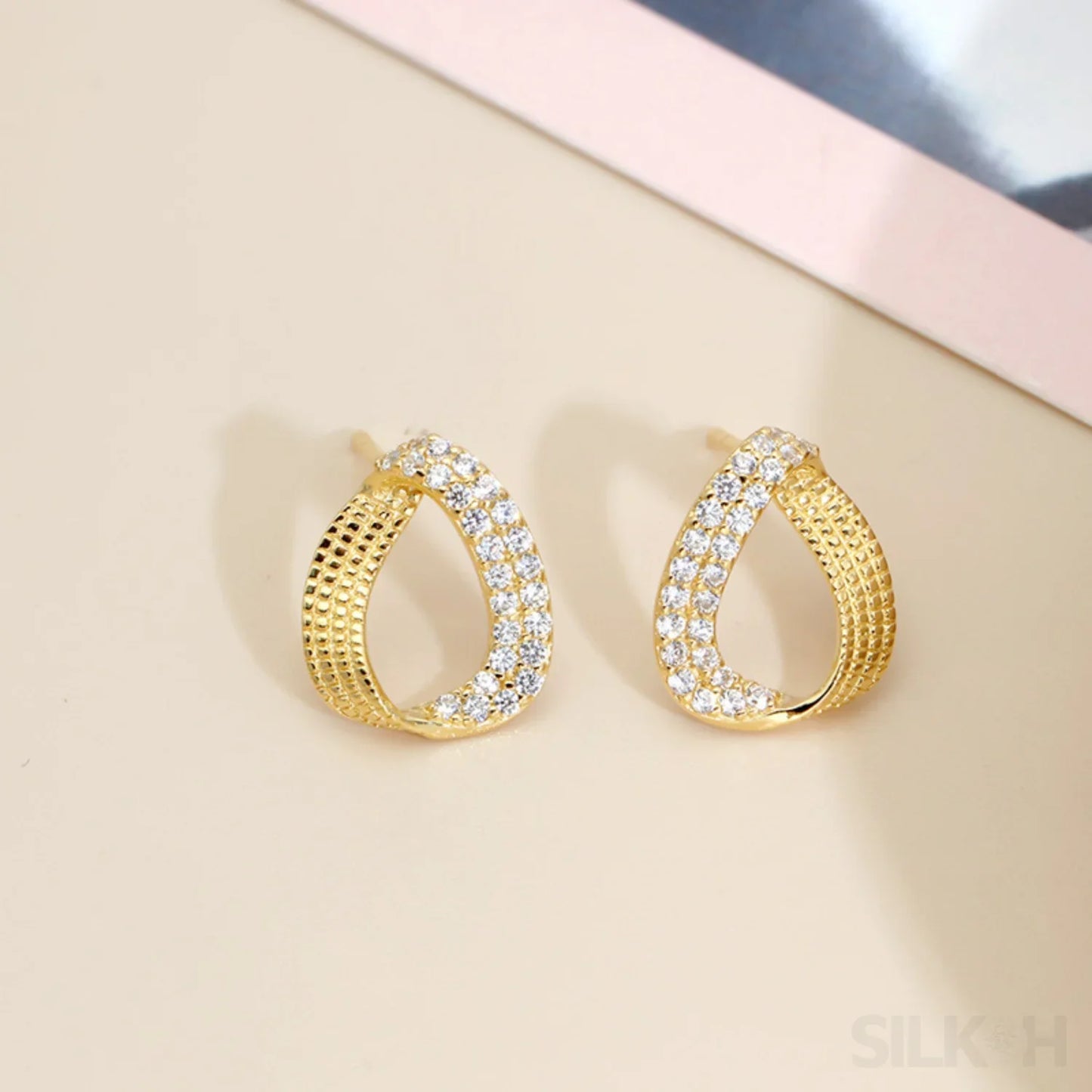 Zircon Inlaid 18K Gold Plated Sterling Silver Minimalist Stud Earrings Mia - Sassygrove