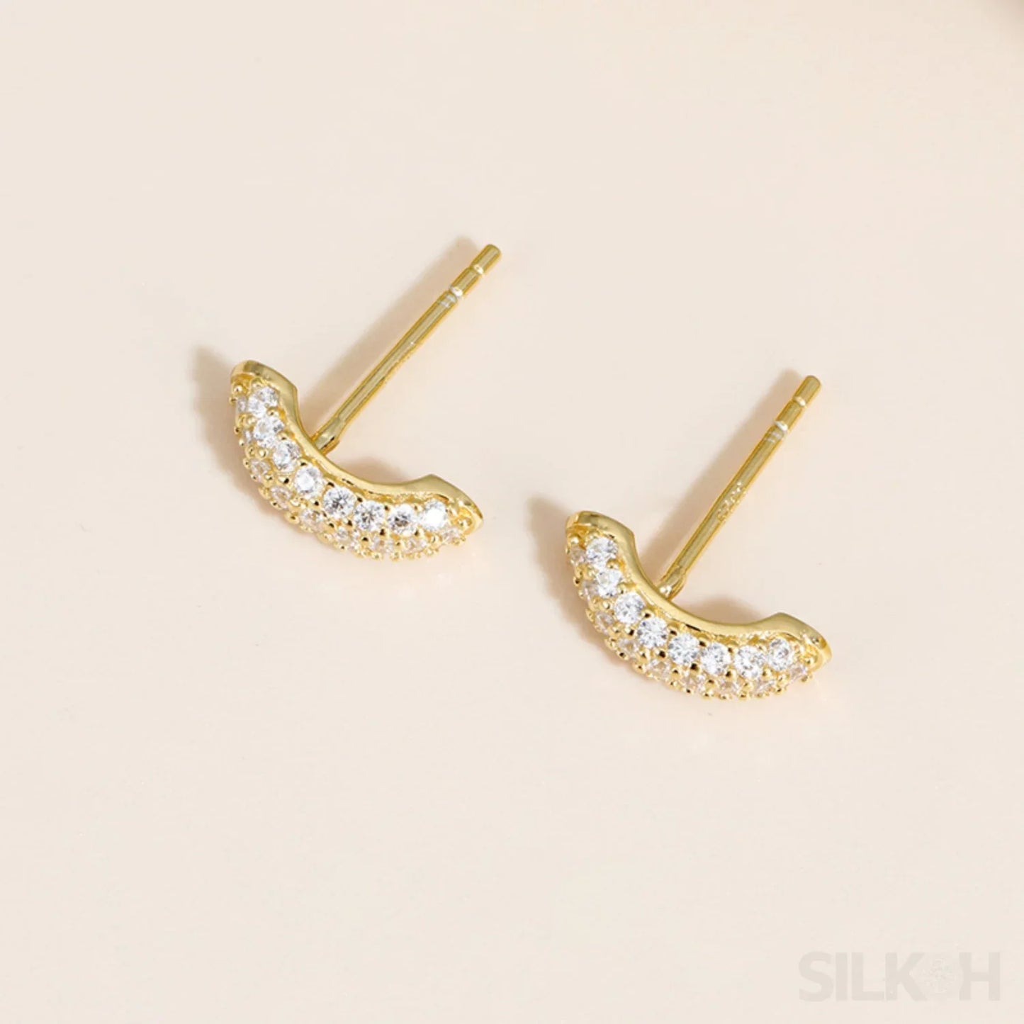 Zircon Inlaid 18K Gold Plated Sterling Silver Minimalist Stud Earrings Mia - Sassygrove