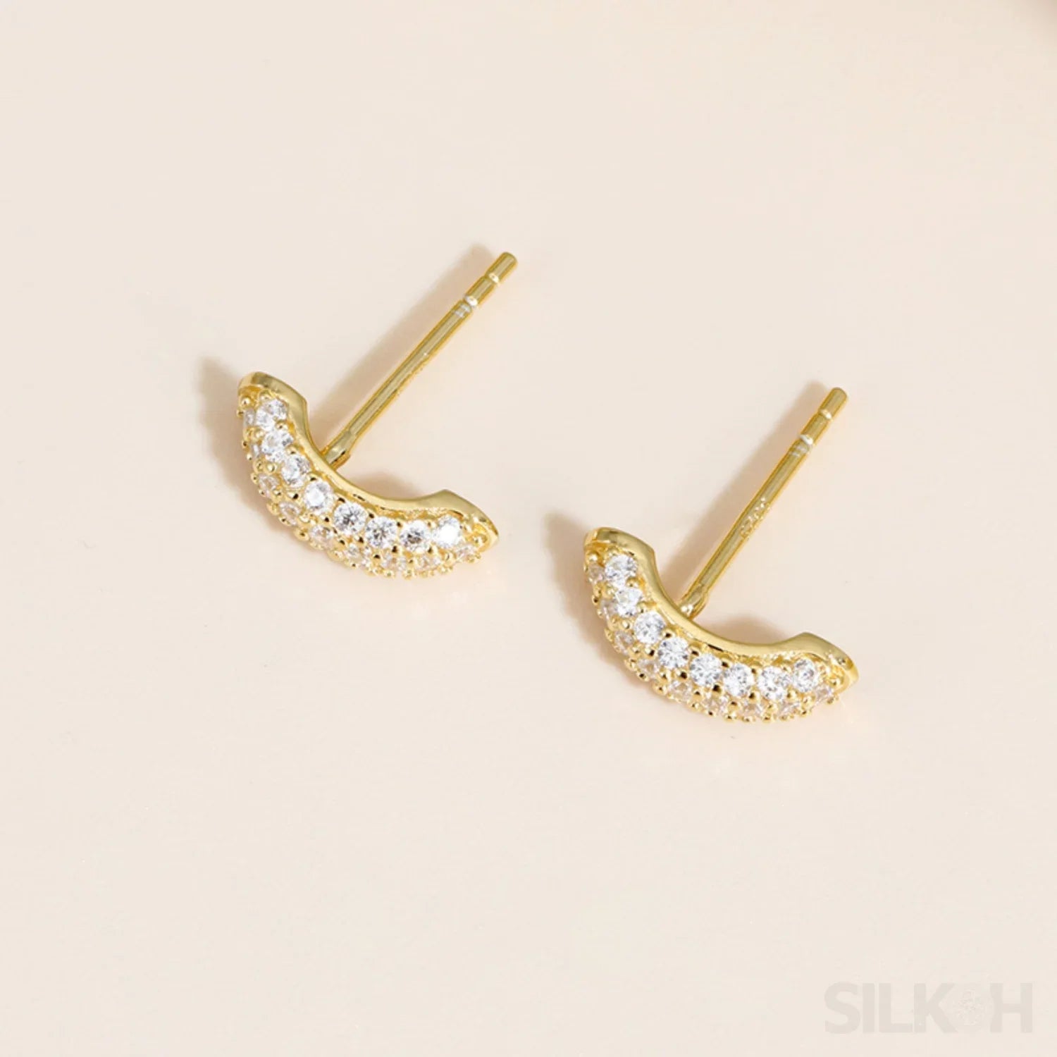 Zircon Inlaid 18K Gold Plated Sterling Silver Minimalist Stud Earrings Mia - Sassygrove