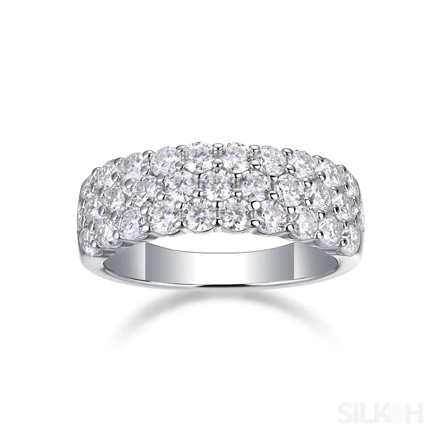 1.8 Carat Moissanite Sterling Silver Pave Triple Row Ring Amaya