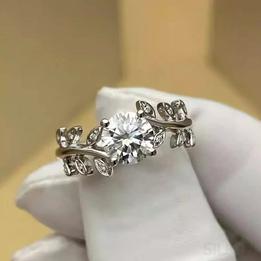 1 Carat Moissanite Sterling Silver Leaf Engagement Ring Ayla