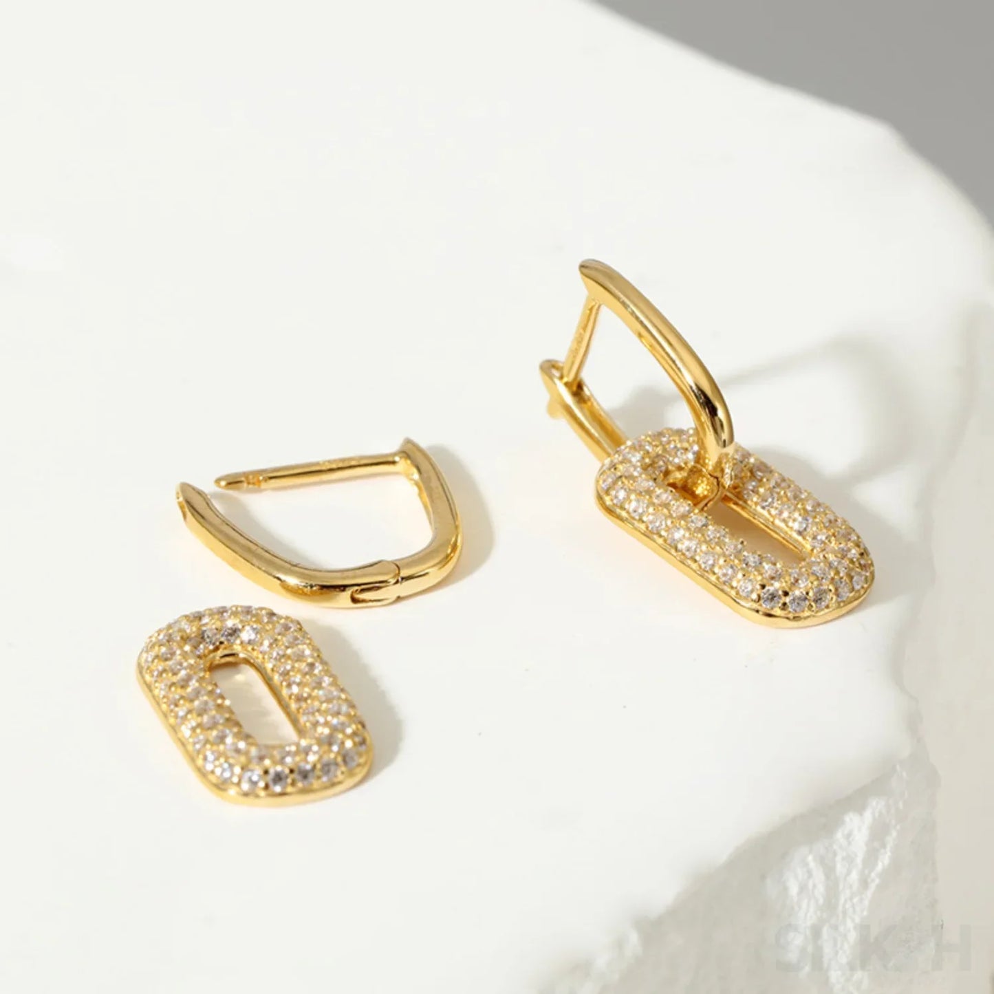 18K Gold Plated Sterling Silver Dangling Hoop Earrings Jet