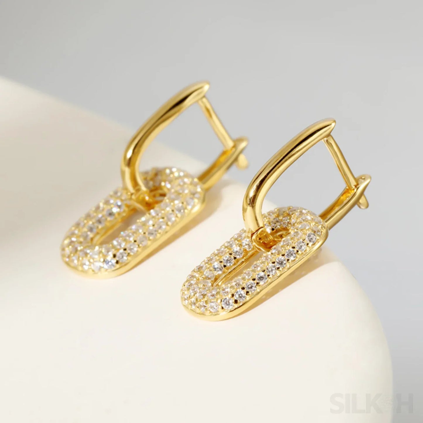 18K Gold Plated Sterling Silver Dangling Hoop Earrings Jet