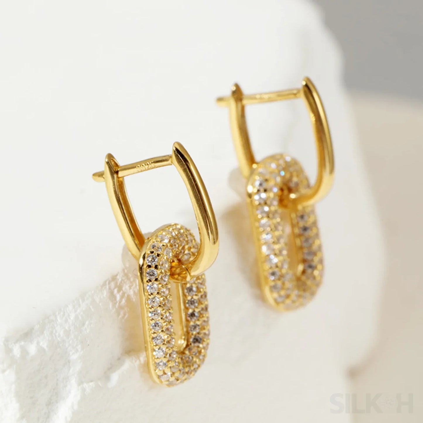 18K Gold Plated Sterling Silver Dangling Hoop Earrings Jet