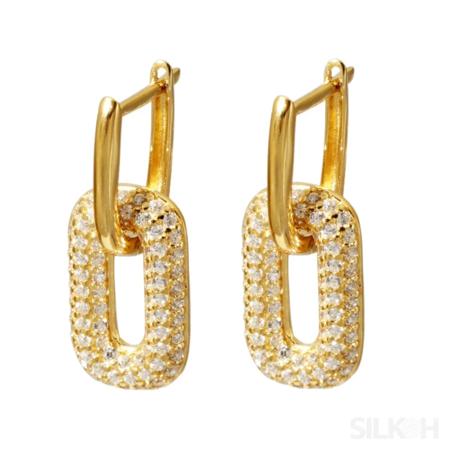 18K Gold Plated Sterling Silver Dangling Hoop Earrings Jet