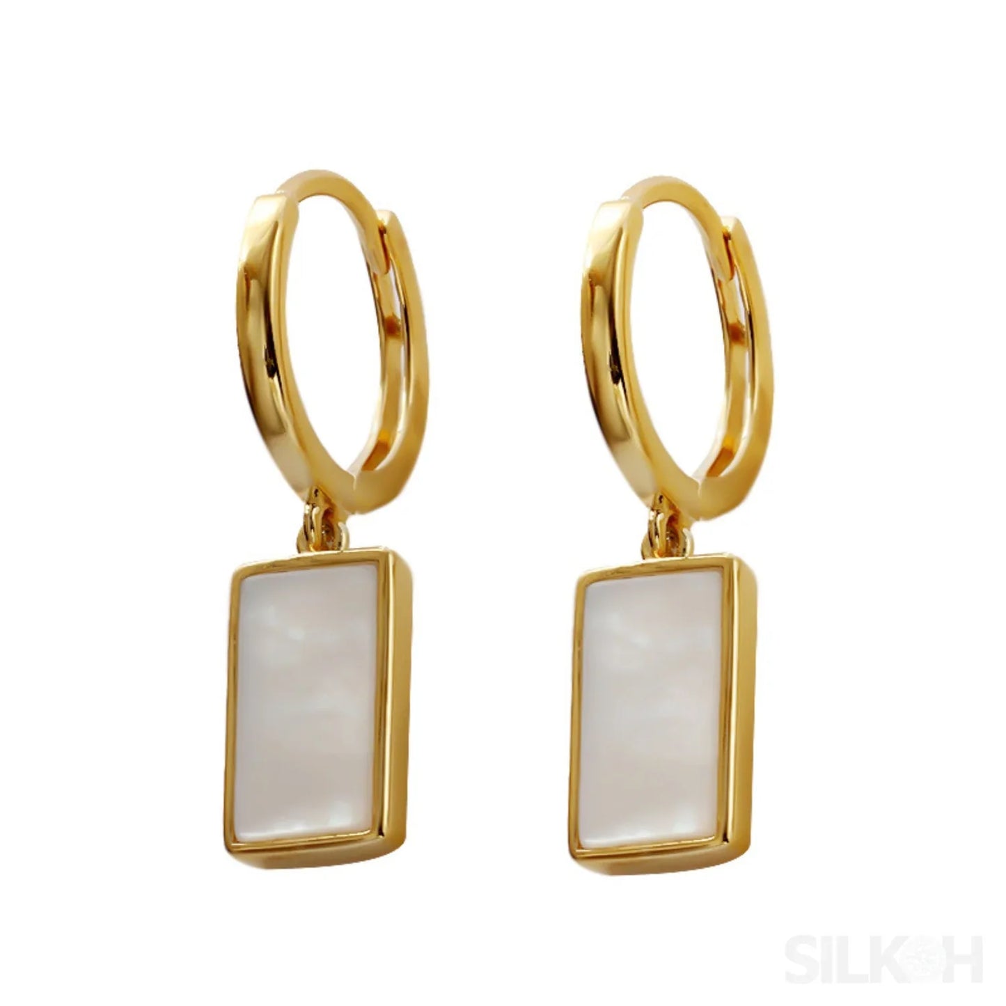 18K Gold Plated Sterling Silver Mother Of The Pearl Hoop Earrings Jay