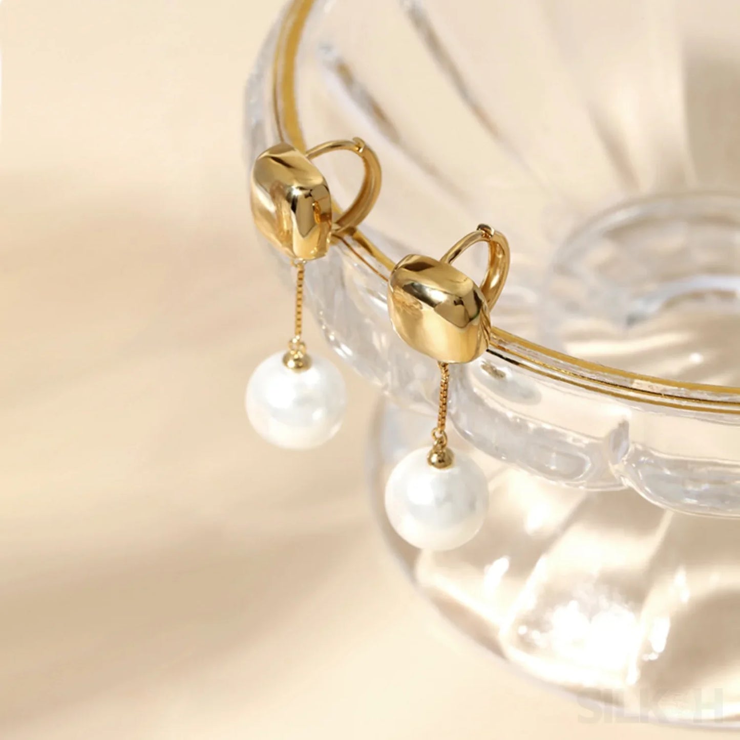 18K Gold Plated Sterling Silver Pearl Drop Hoop Earrings Rio