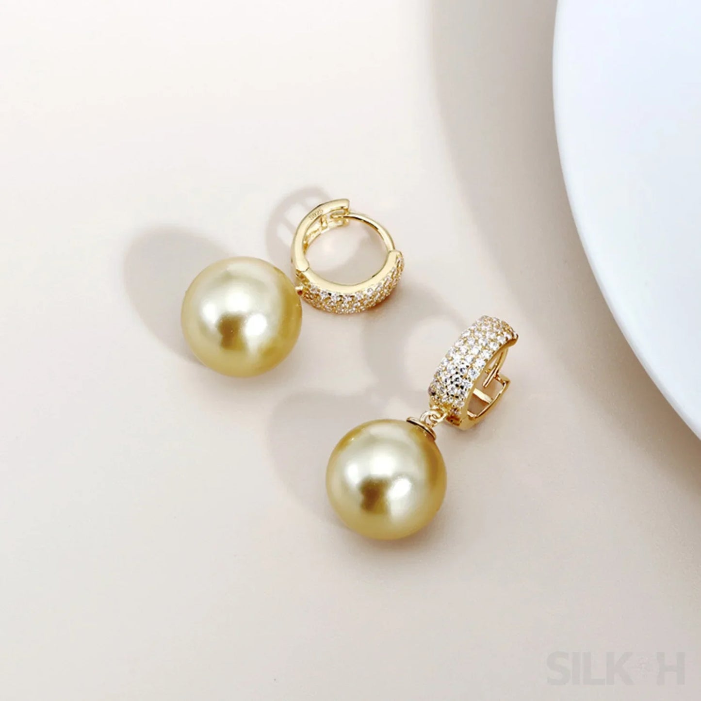 18K Gold Plated Sterling Silver Round Pearl Hoop Earrings Kai