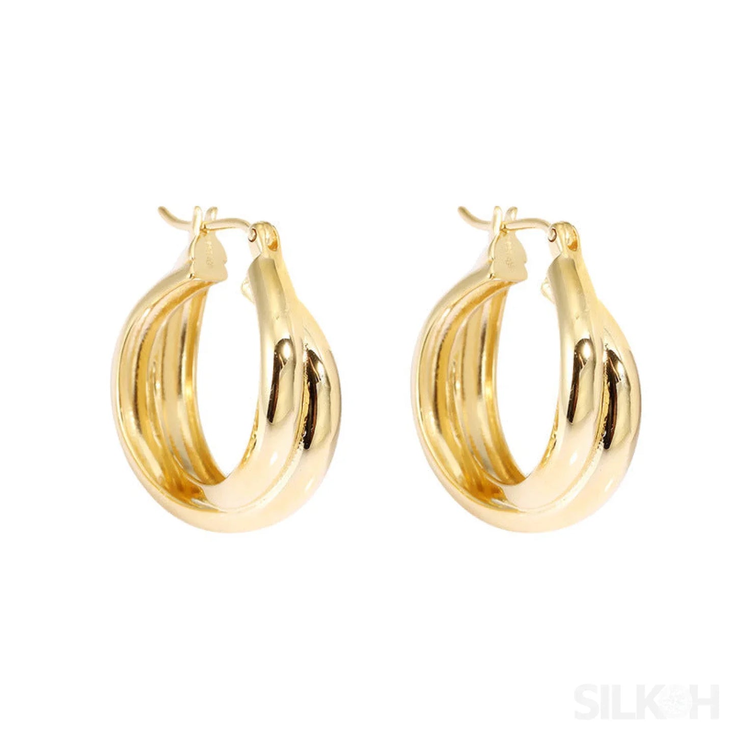 18K Gold Plated Sterling Silver Twisted Hoop Earrings Eda