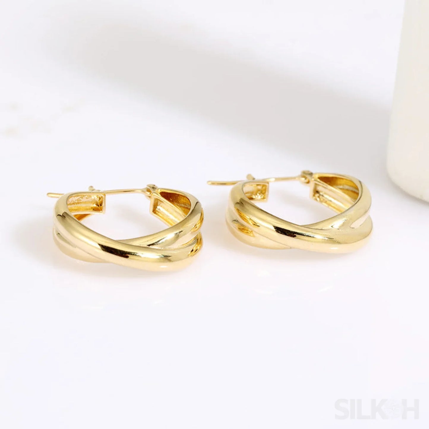 18K Gold Plated Sterling Silver Twisted Hoop Earrings Eda