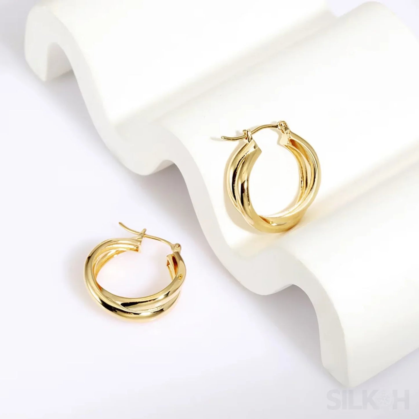 18K Gold Plated Sterling Silver Twisted Hoop Earrings Eda