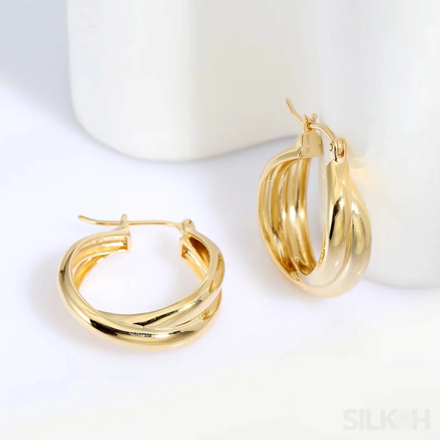 18K Gold Plated Sterling Silver Twisted Hoop Earrings Eda