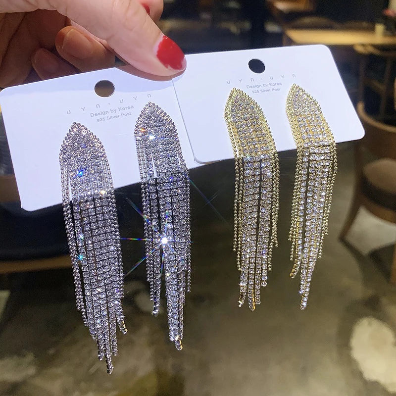 Crystal Tassel Clip-On Earrings - Sassygrove