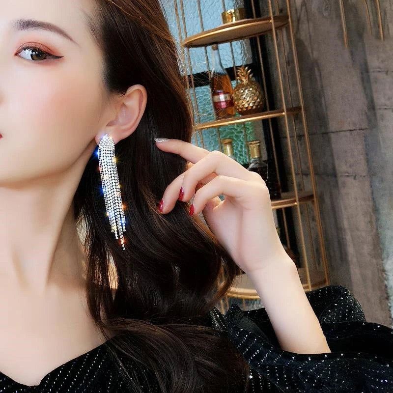 Crystal Tassel Clip-On Earrings - Sassygrove