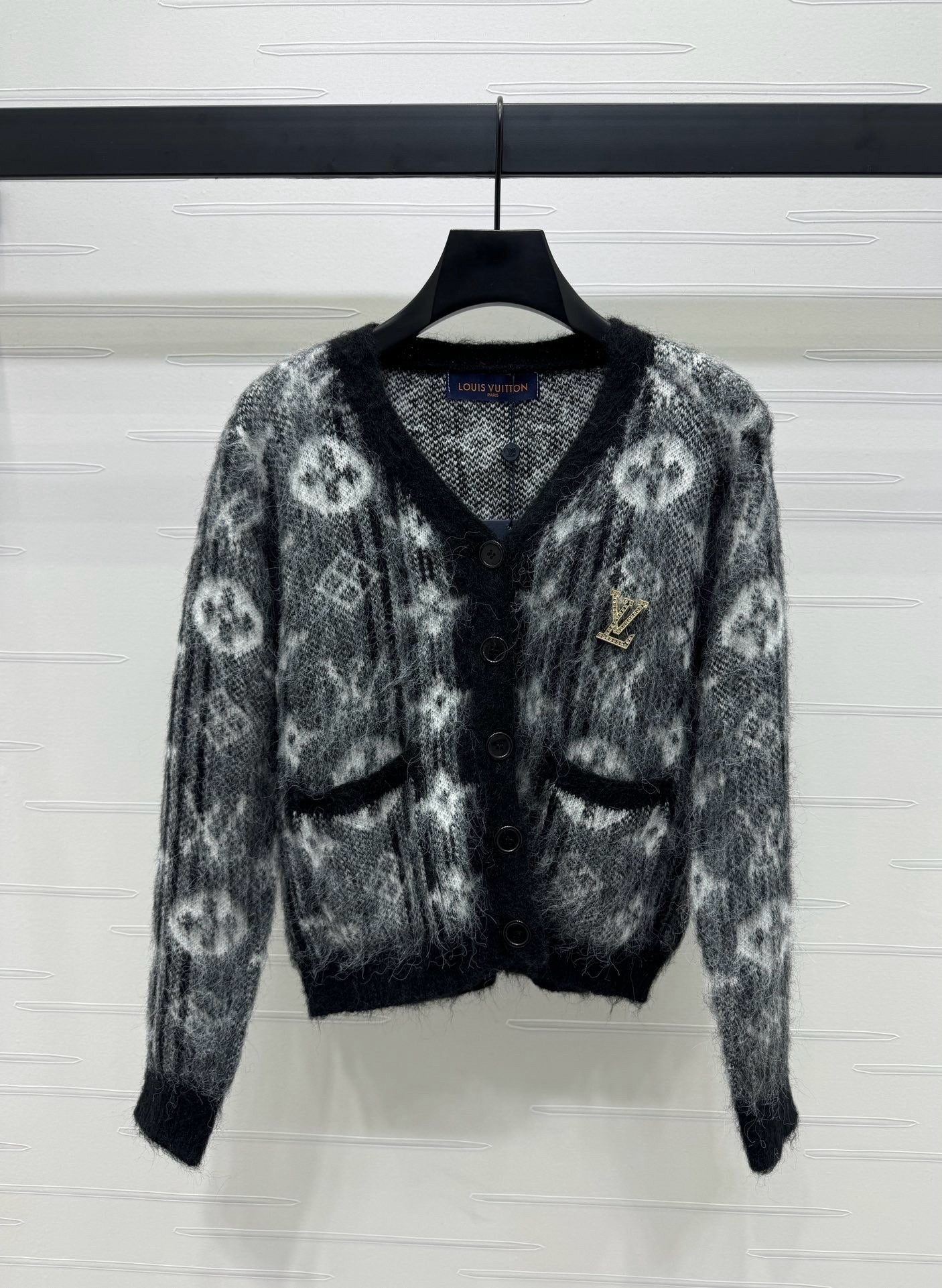 Monogram Fuzzy Knit Cardigan - Sassygrove