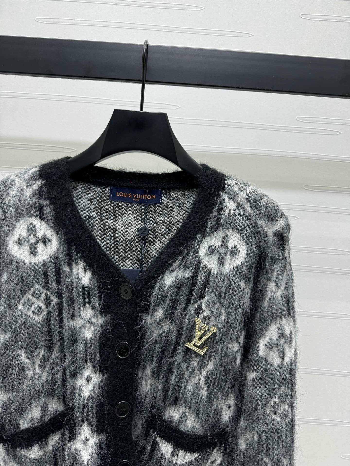 Monogram Fuzzy Knit Cardigan - Sassygrove