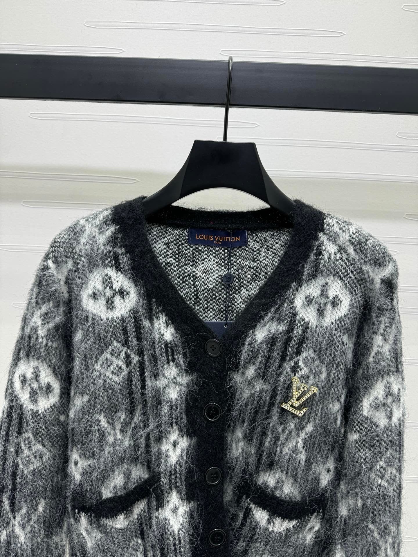 Monogram Fuzzy Knit Cardigan - Sassygrove