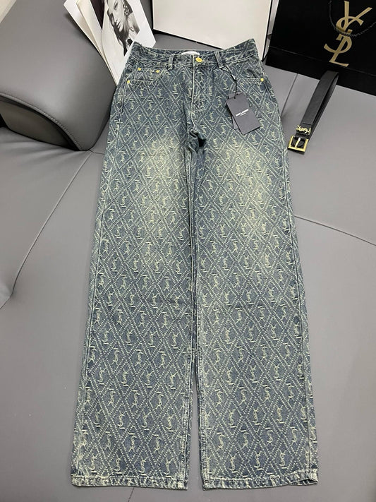 Monogram Wide-Leg Denim - Sassygrove
