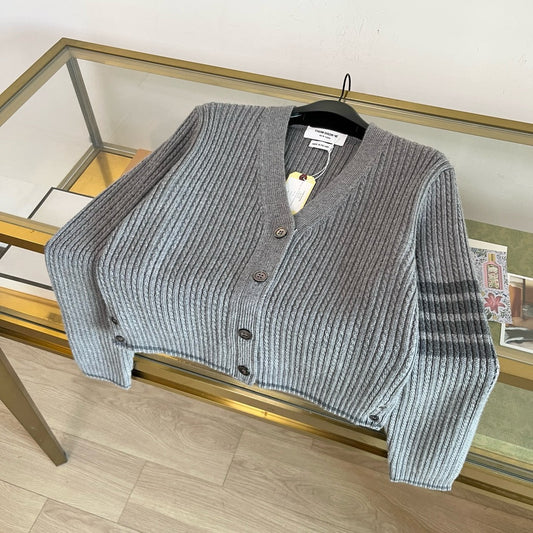 Ribbed Stripe Sleeve Cardigan - Sassygrove