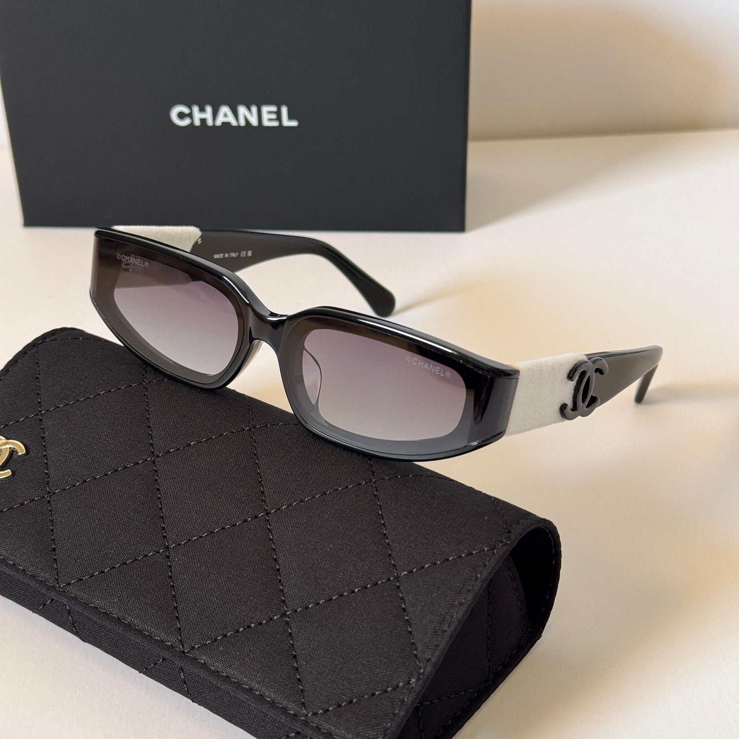 Chanel Slim Rectangle Velvet-Arm Sunglasses - Sassygrove