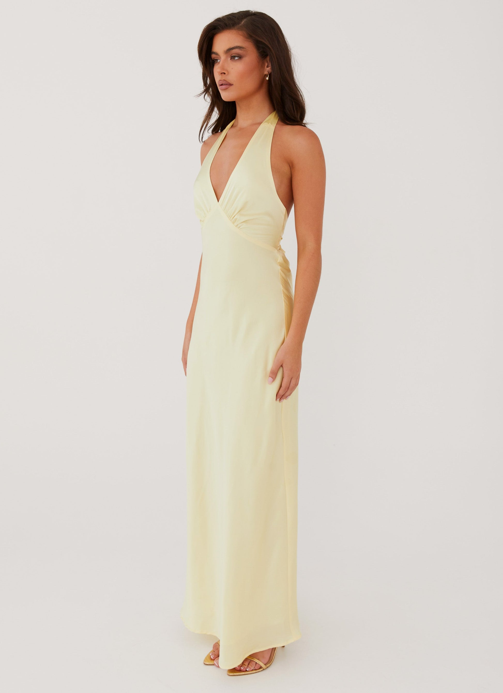 Heavy Hearted Satin Maxi Dress - Lemon - Sassygrove