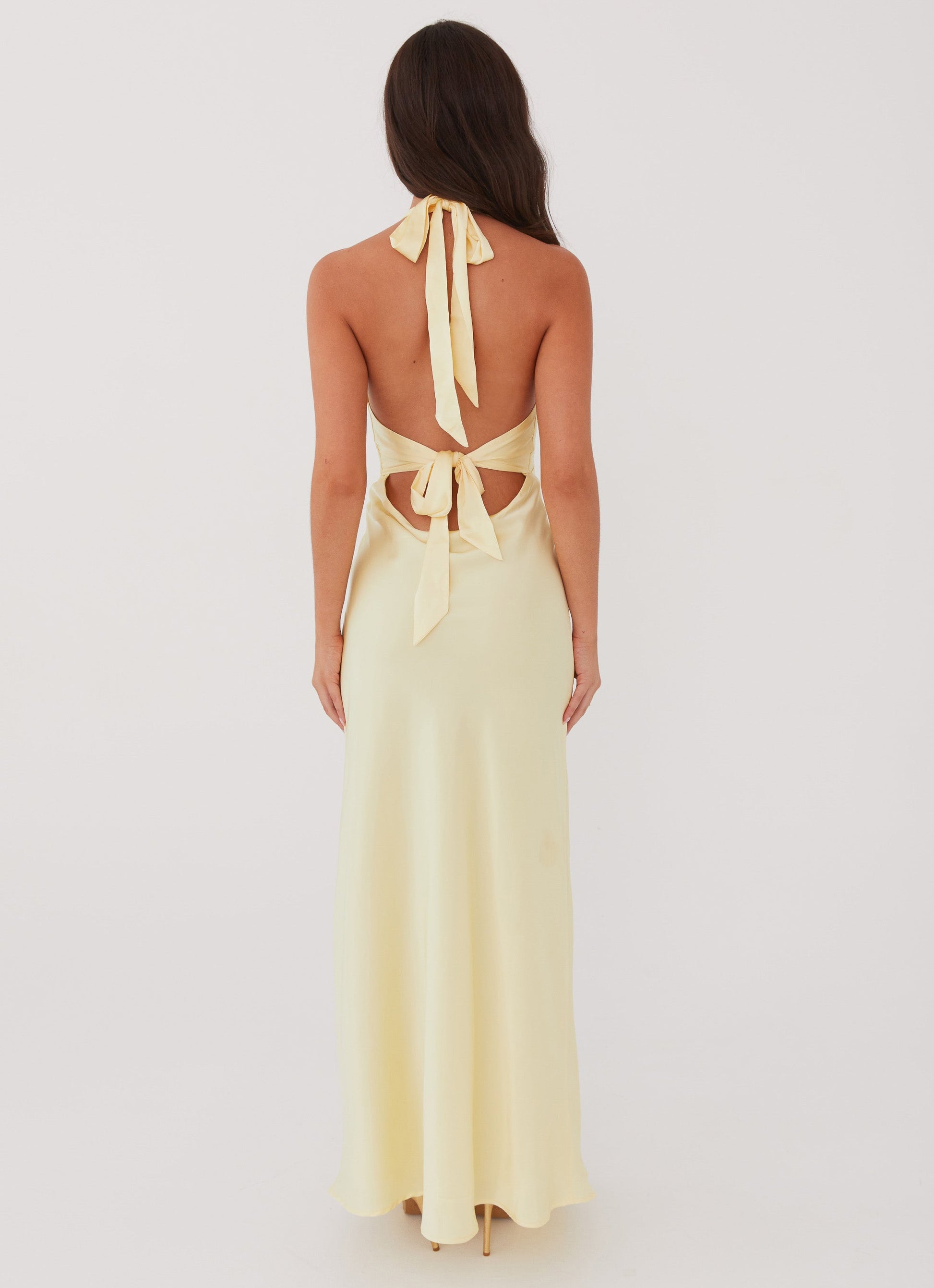 Heavy Hearted Satin Maxi Dress - Lemon - Sassygrove