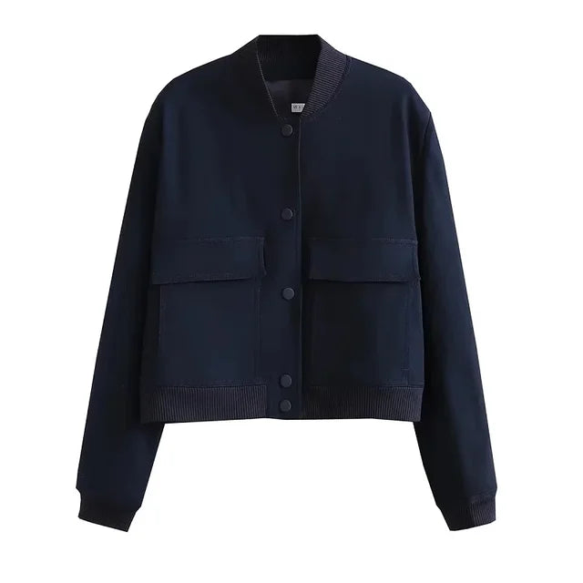 Woman Bomber Jacket-Navy Blue - Sassygrove